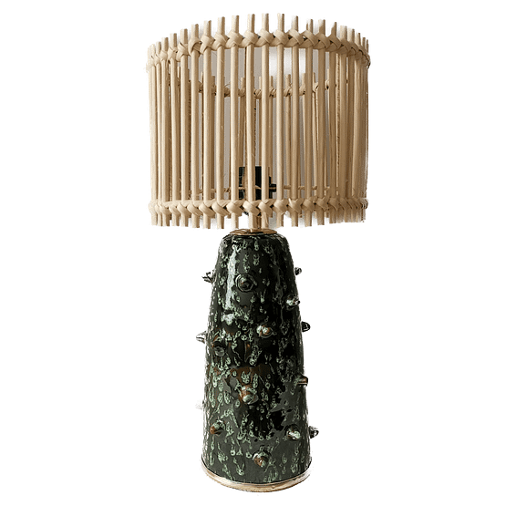 Lampe Tanjia en céramique avec abat-jour en rotin - 60x30 cm - Fabrication artisanale marocaine